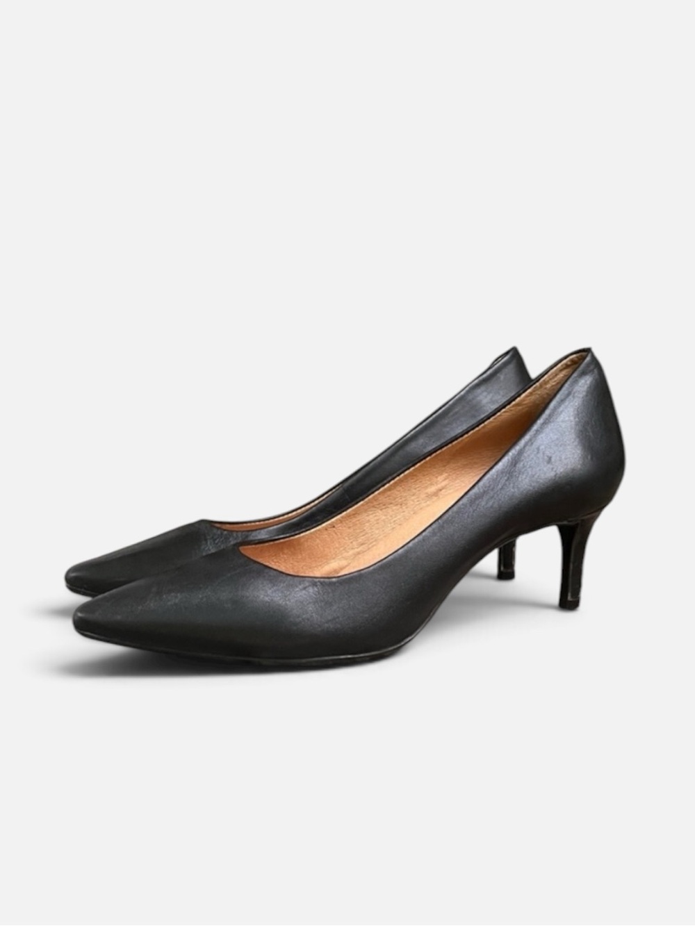 Antonio Melani Black Leather Pointed Toe Kitten Heels Pumps Size 8M